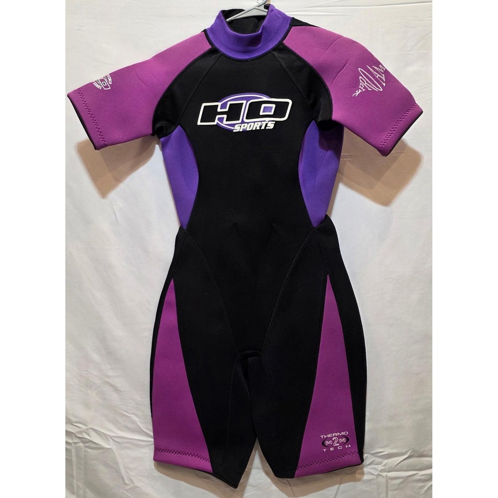 Vintage HO Sports Heat Wave Wetsuit Womens 5/6 Purple Shorty Spring Suit Pro Am